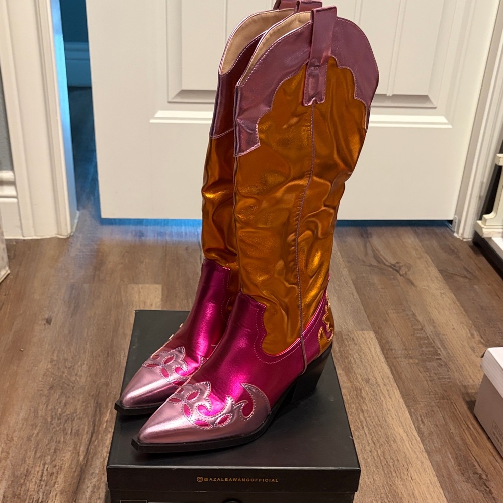 Metallic Pink and Orange Western Boots
